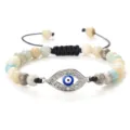 Bracelet de perles œil de nazar bohème réglable bijoux en pierre naturelle femme - Amazonite Argent