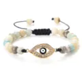 Bracelet de perles fait main avec breloque mauvais œil, cordon réglable bijou cadeau. - Amazonite Or