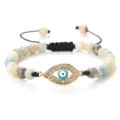 Bracelet perles oeil mauvais avec strass et cordon reglable pour femmes et hommes mode - Amazonite (Mauvais Oeil Doré)