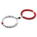 Couple magnetic attraction stone beaded bracelet matching distance bracelets for lovers set. - Veined Turquoise Red Turquoise