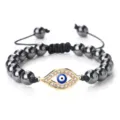 Bracelet tressé réglable en perles d'hématite mauvais œil pour femmes hommes bijoux - Hématite Or