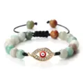 Bracelet de perles mauvais œil cordon noir réglable avec charm en strass scintillant. - Amazonite Or