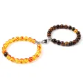 Couple matching beaded bracelets with magnetic heart clasp stylish design for daily wear - Tiger Eye Faux Amber