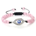 Bracelet perles roses avec charm mauvais œil cordon reglable bijoux femme - Oeil de Chat Rose Argent
