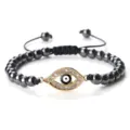 Bracelet perlé œil maléfique fait main cordon noir réglable beau cadeau bijoux - Hématite Or