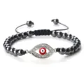 Bracelet tressé strass rouge mauvais œil réglable bijoux de perles faits à la main cadeau - Hématite Argent