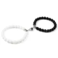 Couple magnetic stone bead bracelet set black and white matching heart clasp jewelry gift variant. - Matte White Ceramic-Look