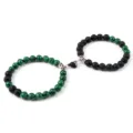 Green Malachite Black Lava Stone Magnetic Couple Bracelet Heart Clasp Matching Friendship Jewelry - Lava Malachite Green