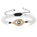 Bracelet Oeil Maléfique en Pierre Oeil de Chat Blanc Strass Doré Cordon Tressé Bijou - Oeil de Chat Blanc Or