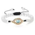 Bracelet perles blanches mauvais œil cordon réglable doré bijou élégant pour femmes - Oeil de Chat Blanc (Mauvais Oeil Doré)