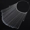 Gorgeous silver tassel face chain festival headpiece crystal pearl exotic body jewelry - Silver Tassel Style