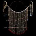 Handmade gold tassel face chain veil detail showcasing intricate metallic chains and crystal beads. - Gold Tassel Style