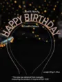 Detailed view of the sparkling rhinestone Happy Birthday headband, showing precise dimensions. - Gold