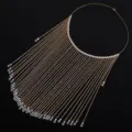Detailed view of the exotic gold face chain with pearls and crystal drops, handmade fringe design. - Tassel Style