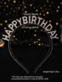 Rhinestone happy birthday metal headband detail showing dimensions and product weight specs. - Rose Gold