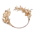 Gold leaf bridal headband detail, intricate branch structure, delicate wedding hair accessory design. - Gold