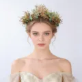Forest style simulated floral crown headband, elegant gold and green leaf hair accessory for party. - Gold Green Style (LZY190)