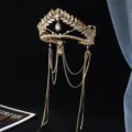 Tiara de novia hoja dorada diadema estrás cristal accesorios para el cabello con borlas - Estilo 2