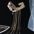 Diadema de hojas de estrás doradas accesorio para el pelo con cadenas colgantes para novia boda - Estilo 3