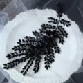 Black crystal bridal hair vine detail, elegant rhinestone wedding hair accessory for women. - Black