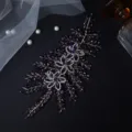 Bridal rhinestone hair vine detail shot, elegant purple crystal wedding hair accessory. - Deep purple