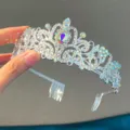 Tiara de diamantes de imitación plateados con peine para fiesta nupcial y princesa. - Plata AB