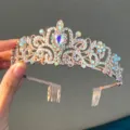 Elegante tiara de corona de diamantes de imitación de oro rosa con peines para fiesta de bodas - Oro Rosa y Aurora Boreal