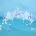 Ocean style princess crown headband with blue butterfly and shell rhinestones for wedding. - Style 4