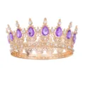 Barock goldene runde Krone Tiara mit lila und klaren Strasssteinen fuer Hochzeit Party. - Goldviolett