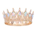 Barock Vollkreis Kristall Krone Braut Tiara gold Strass Hochzeit Haarschmuck - bunt