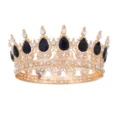 Barocker runder Goldkronen-Diadem mit schwarzen Tropfensteinen für Hochzeit und Party. - Goldschwarz