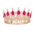 Barocke Vollkrone mit pinken Tropfen-Strasssteinen und klaren Kristallen für Brautmode. - Gold Rosenrot