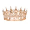 Detailansicht der runden Barock Strasskrone, elegante Braut Hochzeit Haarschmuck. - Goldchampagner
