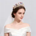 Luxus Braut Tiara Krone mit Perlen, Strasssteinen und Schmetterling Design Hochzeit. - Gold