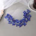 Bridal blue crystal rhinestone headband handmade leaf vine hair accessory for wedding party - Blue
