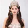 Exquise tiare en cristal exotique et boucles d'oreilles assorties pour spectacle principal - Parure Couronne Boucles d'Oreilles