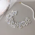 Bridal rhinestone leaf headband variant, elegant silver crystal hair vine accessory for wedding. - Silver