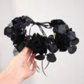Halloween black rose floral crown headband Gothic party hair accessories costume prop - Black