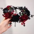 gothic black red rose flower crown halo headband halloween party hair accessories - Red