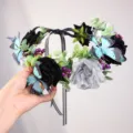 Halloween dark butterfly black rose flower crown headband party hair accessory style - Colorful