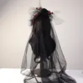 Diadema de Halloween de rosa negra gótica con velo, accesorios para el cabello cosplay Lolita. - Estilo Velo Diadema Rosa Roja Negra
