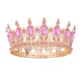 Exquisite Barock Vollkreis Goldkrone Detailansicht mit glitzernden rosa Kristall-Strasssteinen. - Gold Rosa