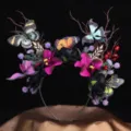 Serre-tete artificiel papillon rose gothique fleurs sombres accessoires de fete - Rose Noire