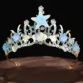 Gold blue starfish shell tiara ocean princess crown hair accessory exquisite variant - Starfish Style