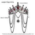 Gothic Lolita halo crown tiara detail shot, black metal red gem hair accessory dimensions. - Black Waterdrop