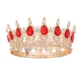 Barock Vollkreis Gold Krone Haarschmuck mit roten Tropfen Strasssteinen fuer Braut Hochzeit - Gold Rot