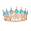 Barock Vollkreis Kristall Krone für Damen, goldene Legierung Braut Tiara für Hochzeit. - Gold Seeblau