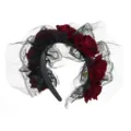 Gothic black headband dark red roses lace veil Halloween costume party hair accessories - Headband Style A