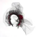 Gothic black lace mesh veil headband with dark red artificial rose for Halloween party. - Headband Style B