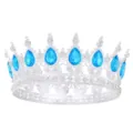 Barocke silberne runde Diademkrone mit blauen Tropfen-Edelsteinen und klaren Strasssteinen. - Silber Seeblau